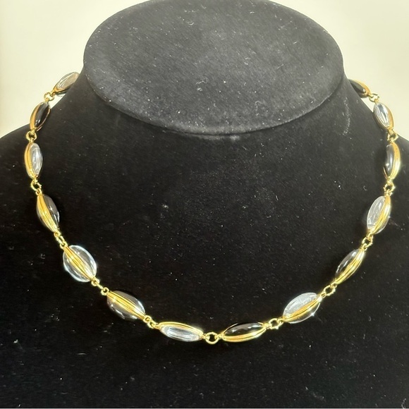 Swarovski rare black and clear beaded necklace with gold tone metal - Picture 2 of 6